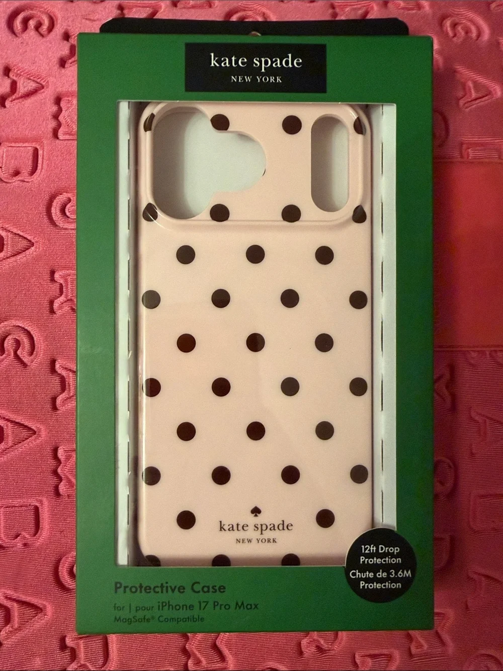 NEW kate spade IPHONE 17 PRO MAX Pink Black Polka Dot iPhone Case MAGSAFE PEARL